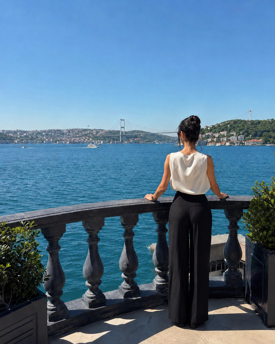 Sem looks out over the Bosphorus in Istanbul